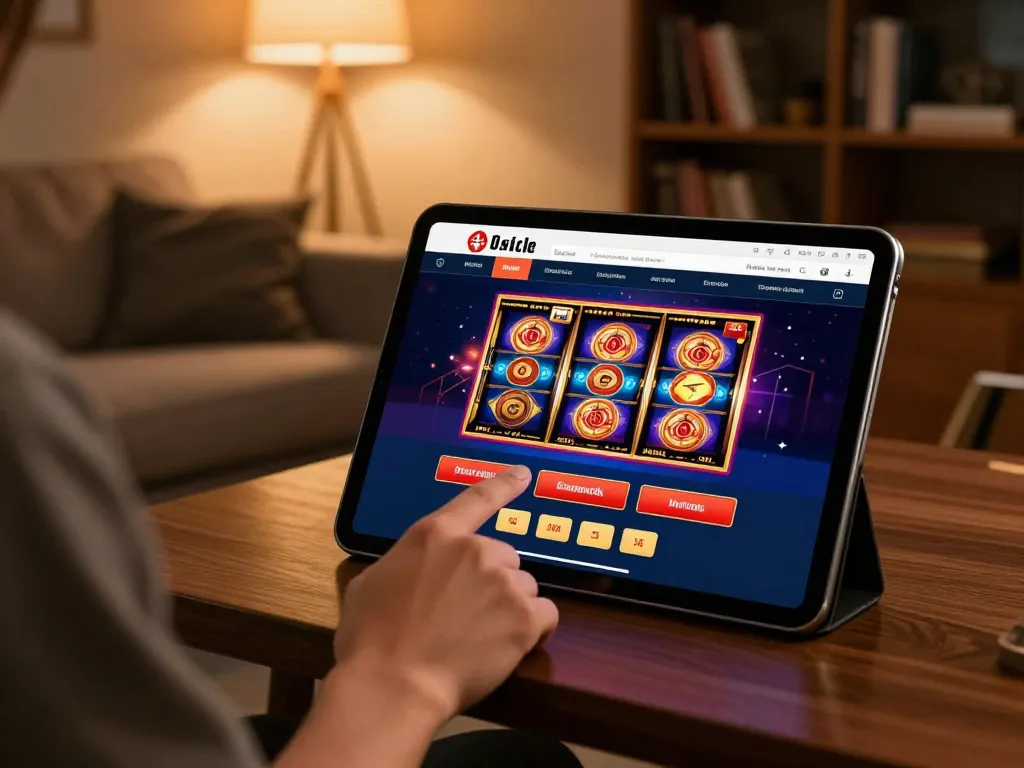 Player placing a bet on TX88 during online casino gaming on tablet in cozy living room