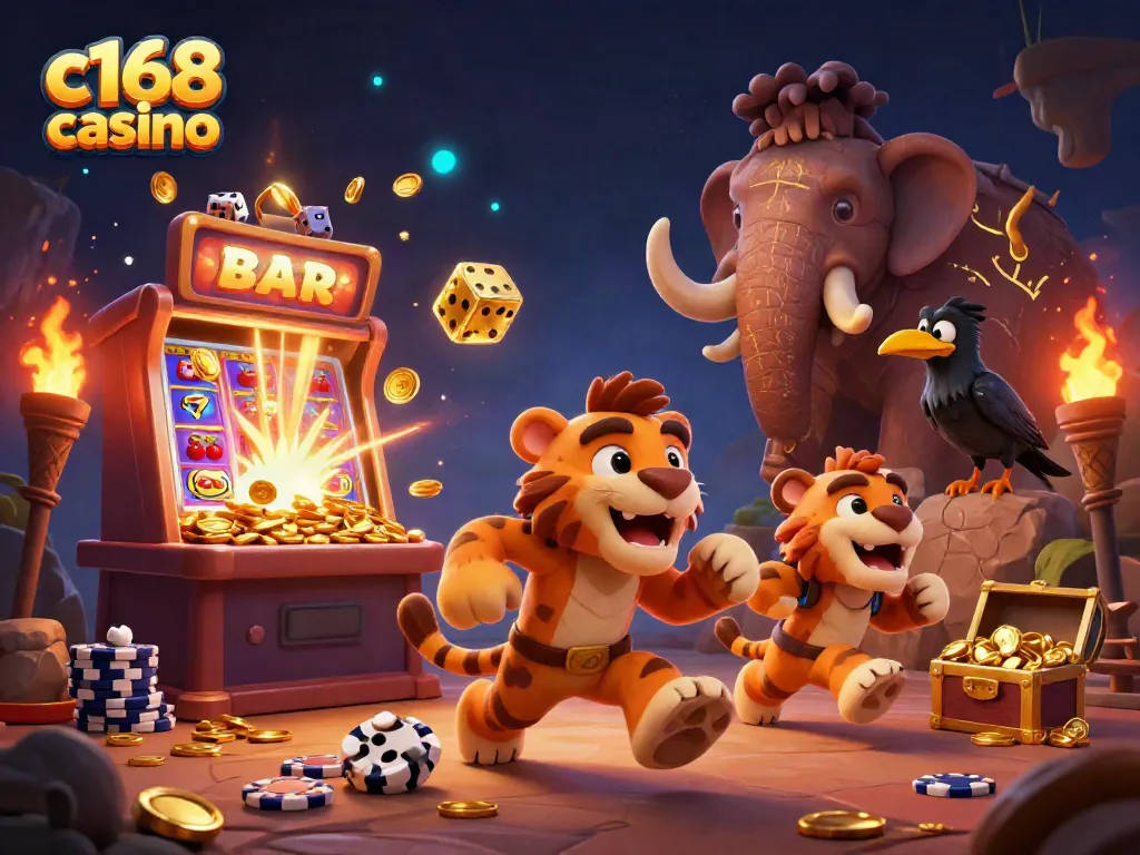 Experience the excitement of c168 casino with our vibrant 3D illustration of a prehistoric-themed gaming adventure.