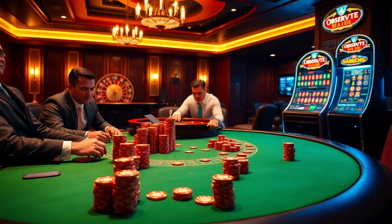 Action-packed casino scene at https://mm88.observer/ showcasing a poker game with high stakes and lively players.