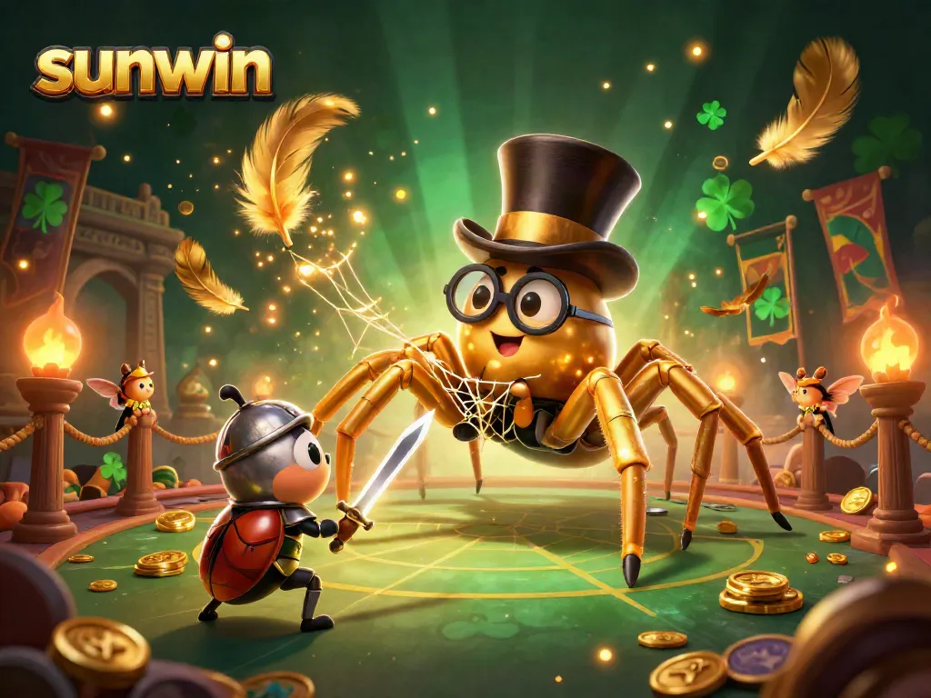 Experience excitement with sunwin at the casino as a golden tarantula and knight battle for glory.