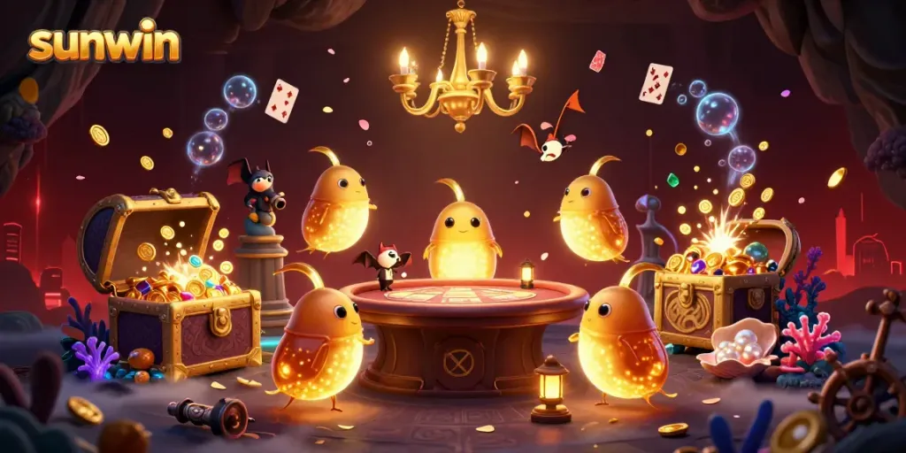 Experience the thrill of sunwin casino with glowworms illuminating a vibrant gaming scene.