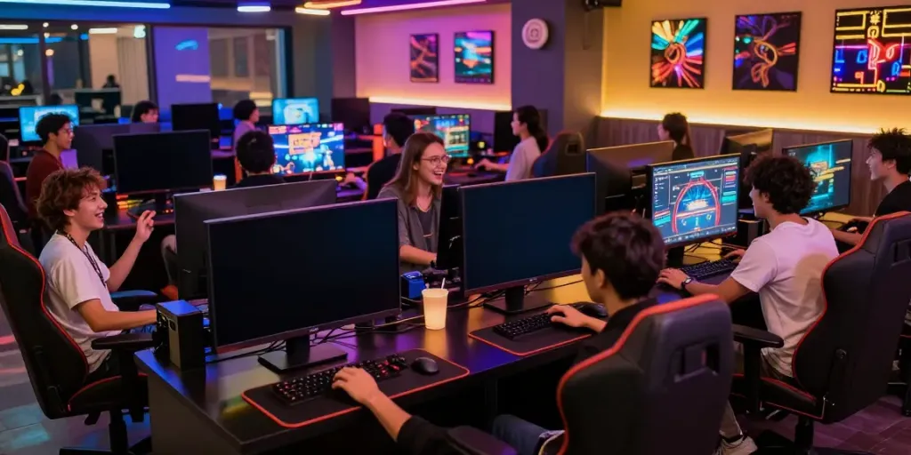 Experience the excitement at https://hitclub3.io/ with diverse players enjoying dynamic online casino games in a vibrant gaming lounge.