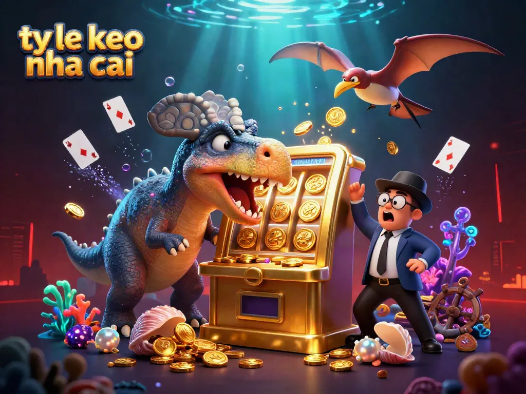 Experience thrilling ty le keo nha cai moments with cartoon dinosaurs in a vibrant casino scene!