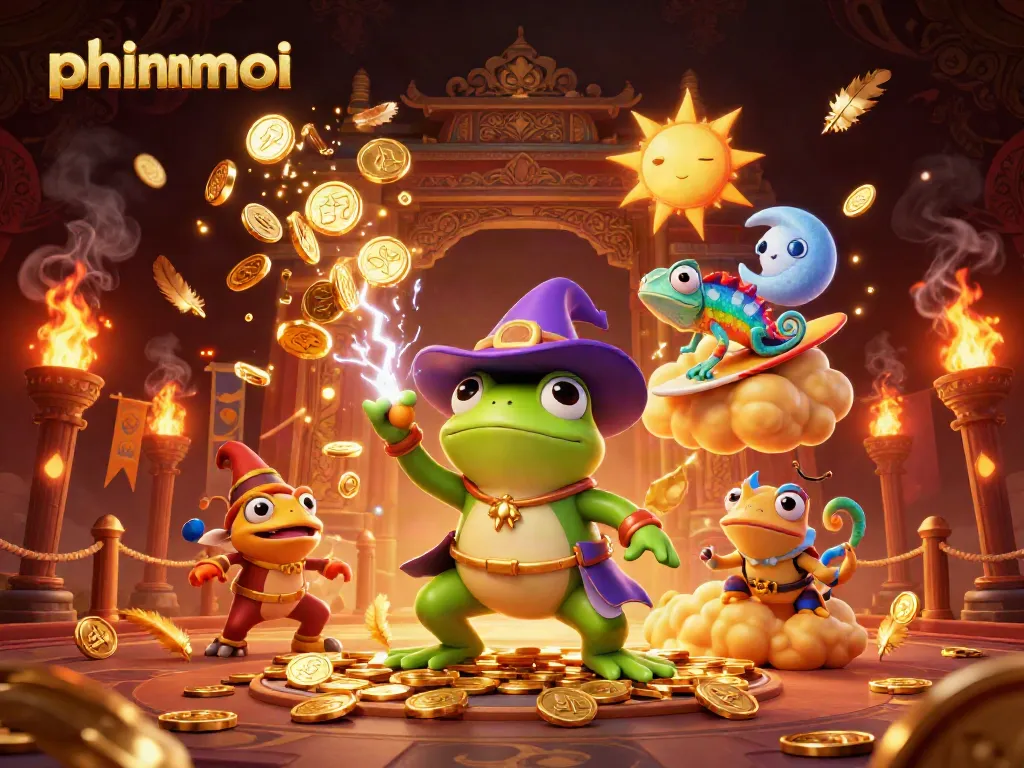 Experience the thrill of phimmoi as our wizard frog conjures coins and adventure in a vibrant casino setting.