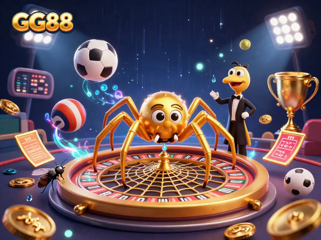 Experience vibrant gameplay with GG88 as a golden spider spins an exciting roulette web.