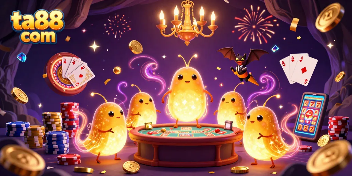 Experience the excitement of ta88 com with glowing characters illuminating a vibrant casino scene filled with action.