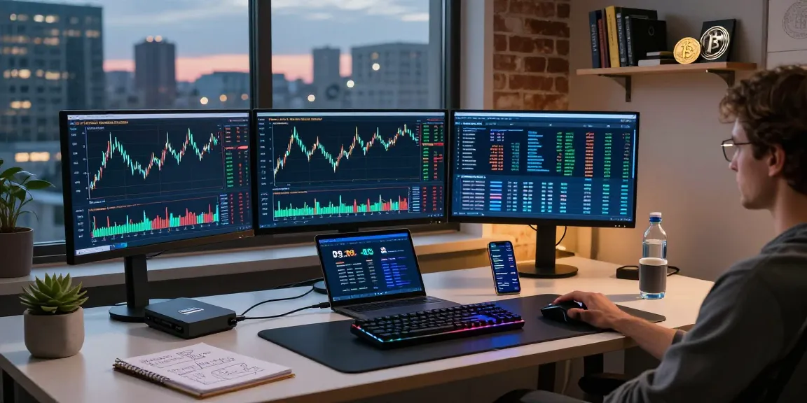 Professionele website laten maken voor crypto trading met Bitcoin en Ethereum grafieken op monitors.