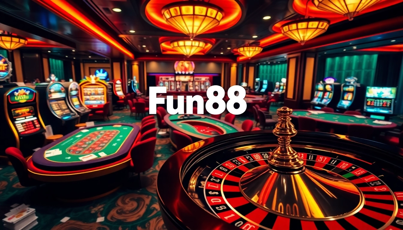 Players enjoying immersive table games and slots at the Fun88 casino, showcasing excitement and luxury.