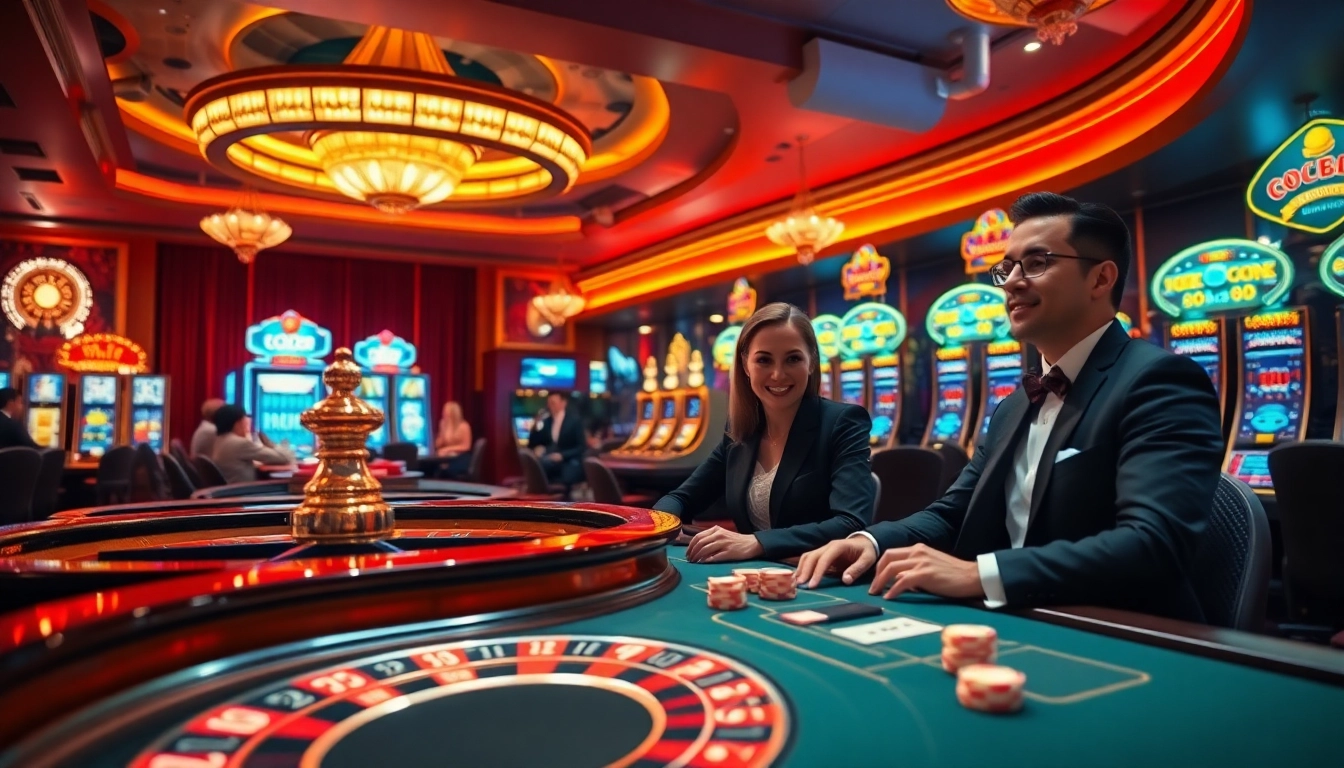 Lode88 provides a thrilling casino experience with vibrant slot machines and engaged players at the gaming table.