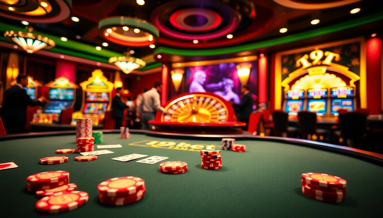 Players enjoy i9bet's thrilling poker game, showcasing vibrant chips and lively action.