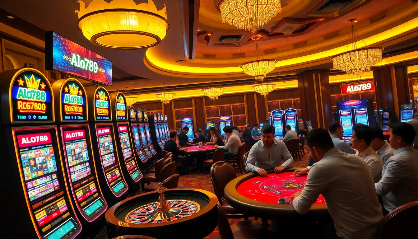 Alo789 enticing players at a luxurious casino table with vibrant games and high stakes.