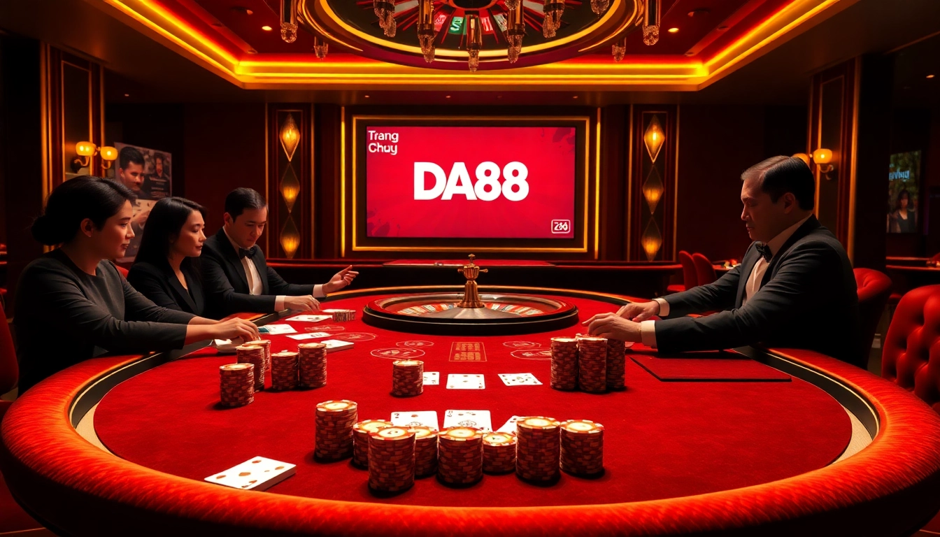 Engaging scene with professional gamblers at a casino table showcasing the excitement of Trang Chủ DA88.