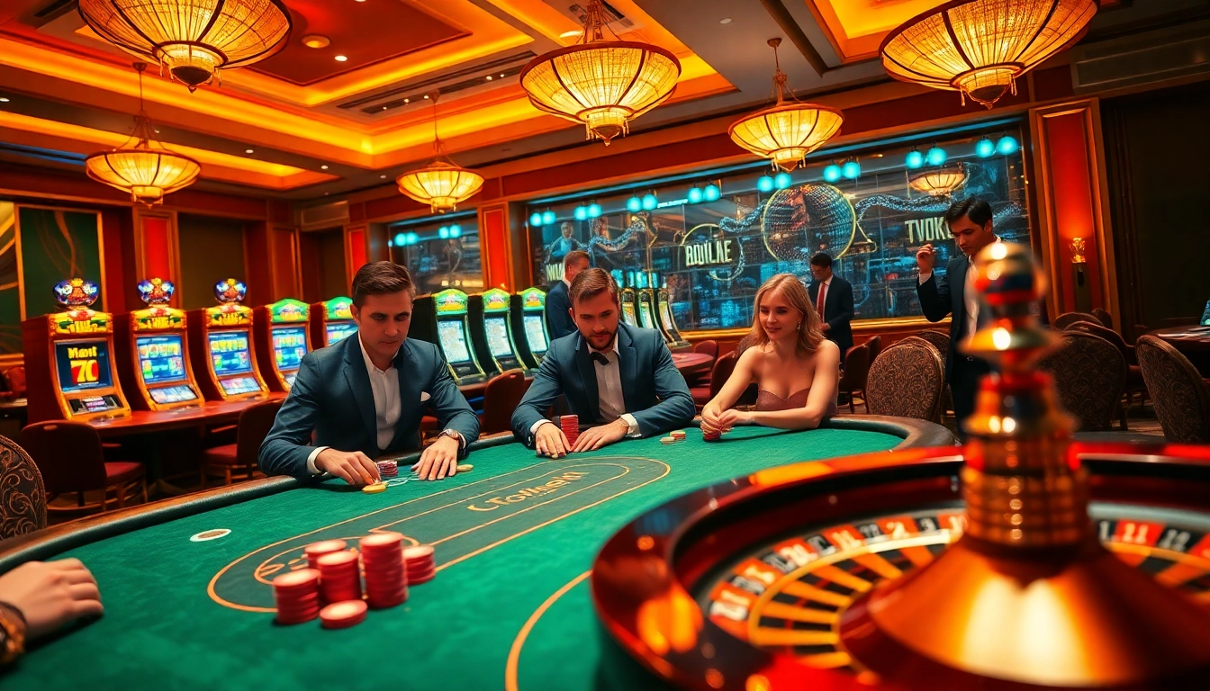 A captivating gaming scene featuring Nhà Cái TX88, showcasing a high-stakes poker game with vibrant casino elements.