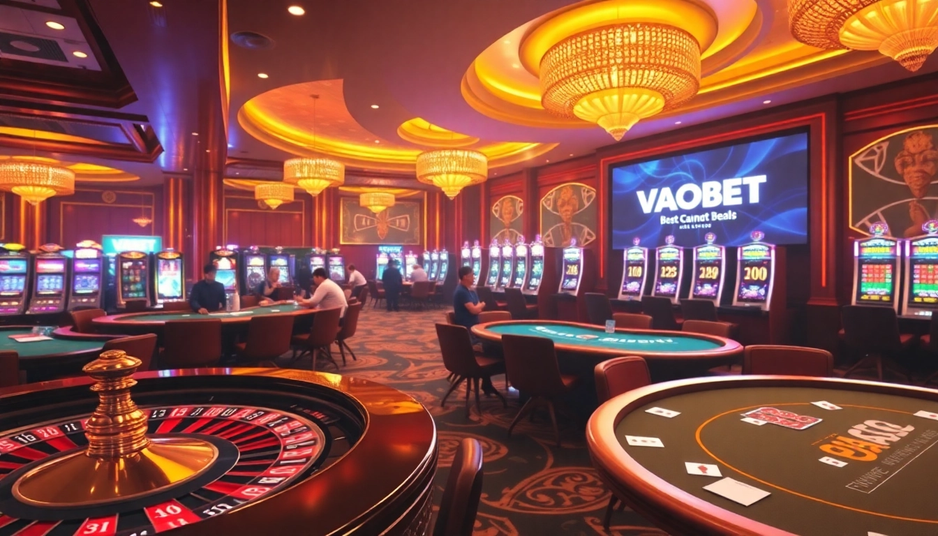 Engaged players at VAOBET's luxurious casino tables enjoying thrilling games of chance.