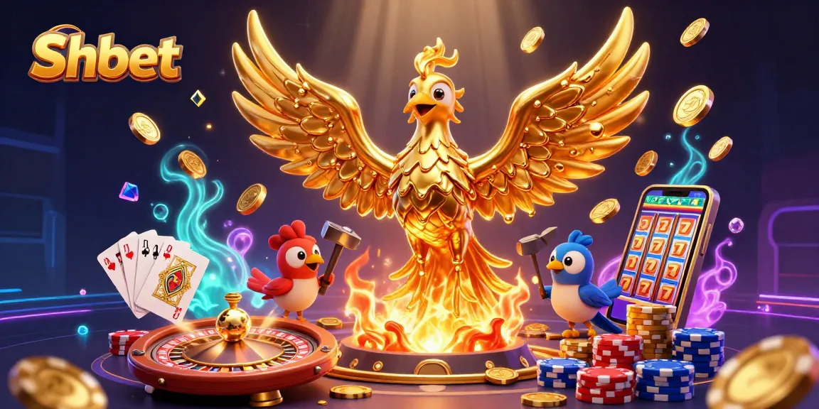 Join the thrilling action at Shbet with a dazzling phoenix and vibrant casino elements.