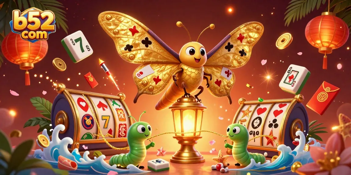 Experience thrilling casino moments with b52 com's vibrant 3D illustration showcasing golden slots and lucky symbols.