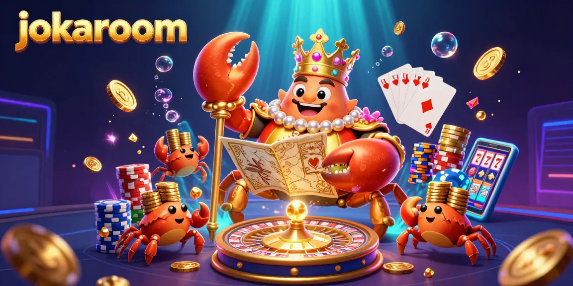 Experience the excitement of jokaroom's vibrant 3D casino scene featuring the golden crab emperor among interactive casino elements.
