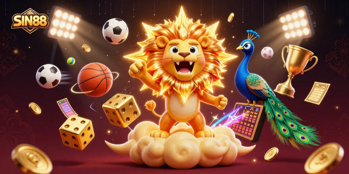 SIN88 online betting scene with vibrant sports betting elements and a roaring sun lion.
