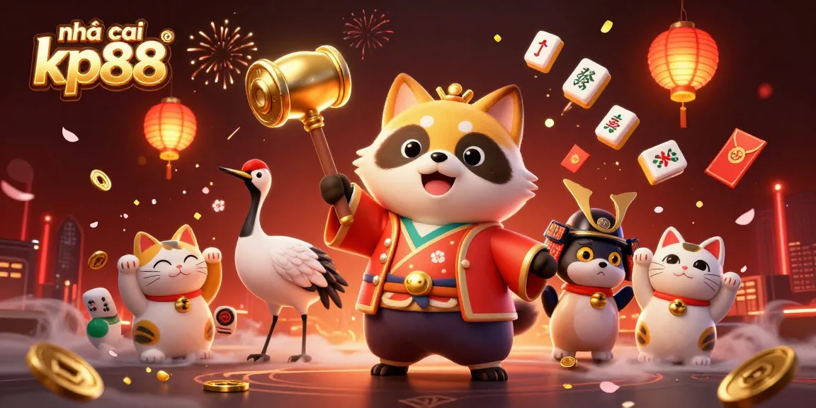 Engage with nhà cái kp88 in this vibrant scene filled with lucky elements and festive symbols.