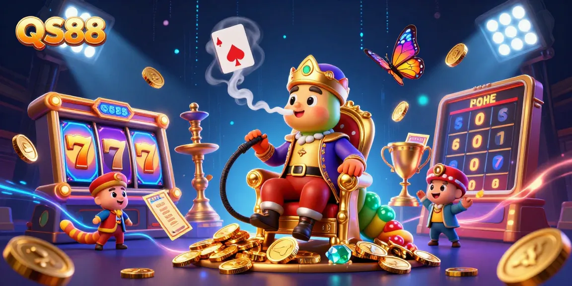 Experience thrilling gameplay with QS88, showcasing vibrant slots and sparkling gold coins in an energetic casino scene.