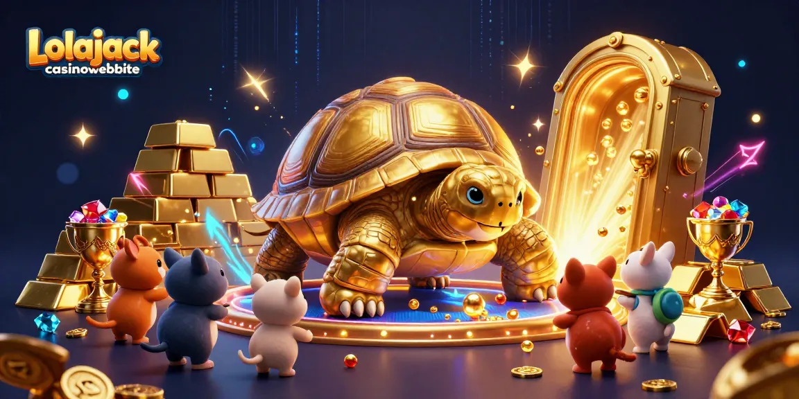 Join the fun at the Lolajack casinowebsite, spinning vibrant slot machines amidst golden treasures.