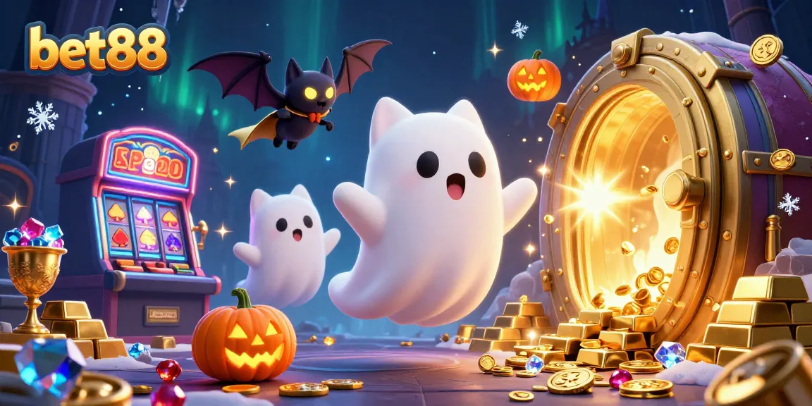 Experience betting excitement with bet88's vibrant casino scene featuring ghost cat and treasures!